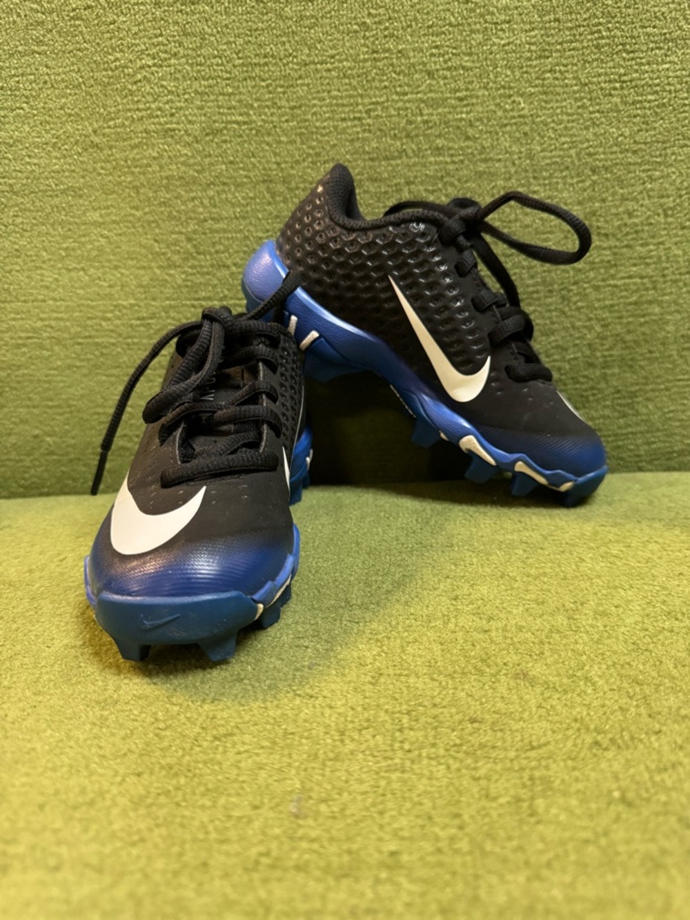 Nike Kids Black and Blue  Cleats with White Swoosh
